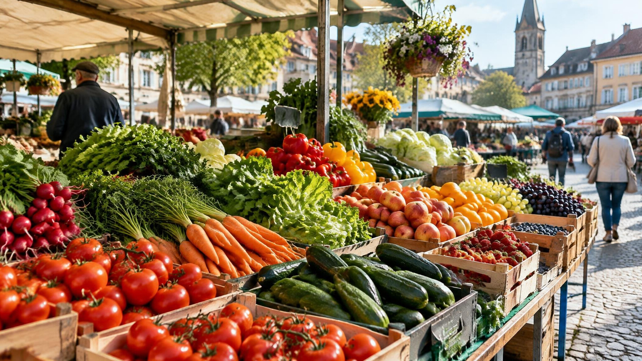 Fresh vegetables at an outdoor market stall